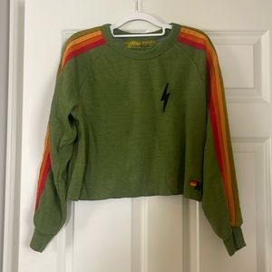 Aviator Nation Bolt Embroidery Classic Cropped Crew Sweatshirt